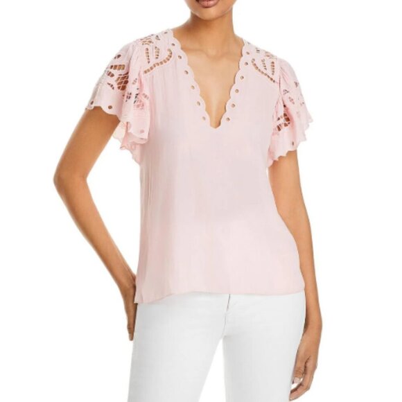 Ramy Brook Womens Top Size XS Pink Candy Rochelle V Neck Flutter Sleeve - Picture 1 of 9